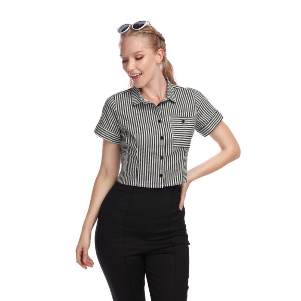 Collectif Vintage Cropped Striped Button Down